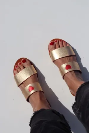 Goldy   Red Heart - Camel Sole - Two-Strap Sandals