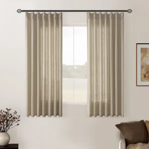 Grey Beige Linen Kitchen Curtains 45 Inches Long 2 Sets Basement Curtains for Small Window Pinch Pleated Back Tab Linen Blend Short Cafe Boho Semi Sheer Back Tab Drapes for Bay Windows Bedroom 40x45