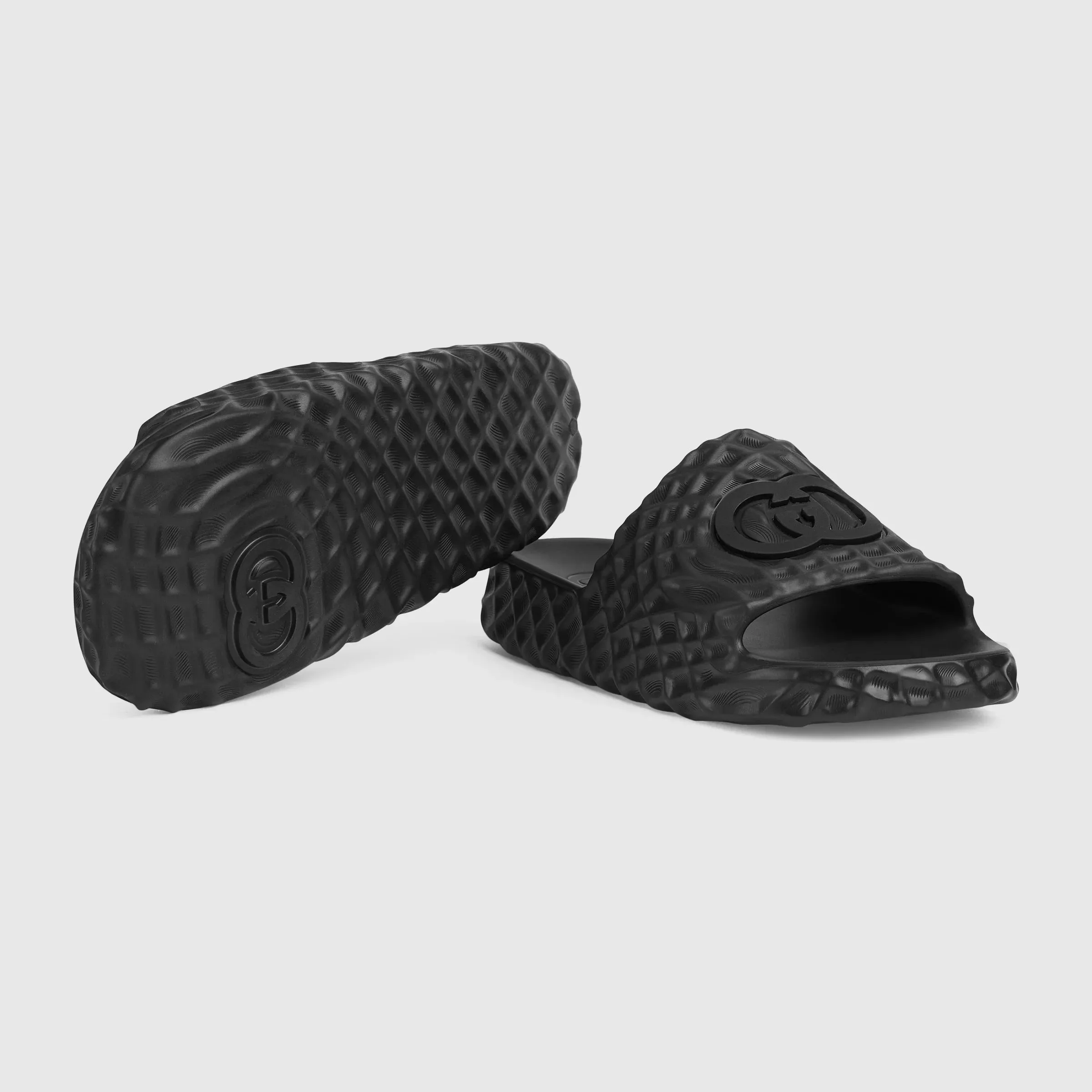 GUCCI || GG Logo Men's Water Ripple Textured Rubber Pool Slides