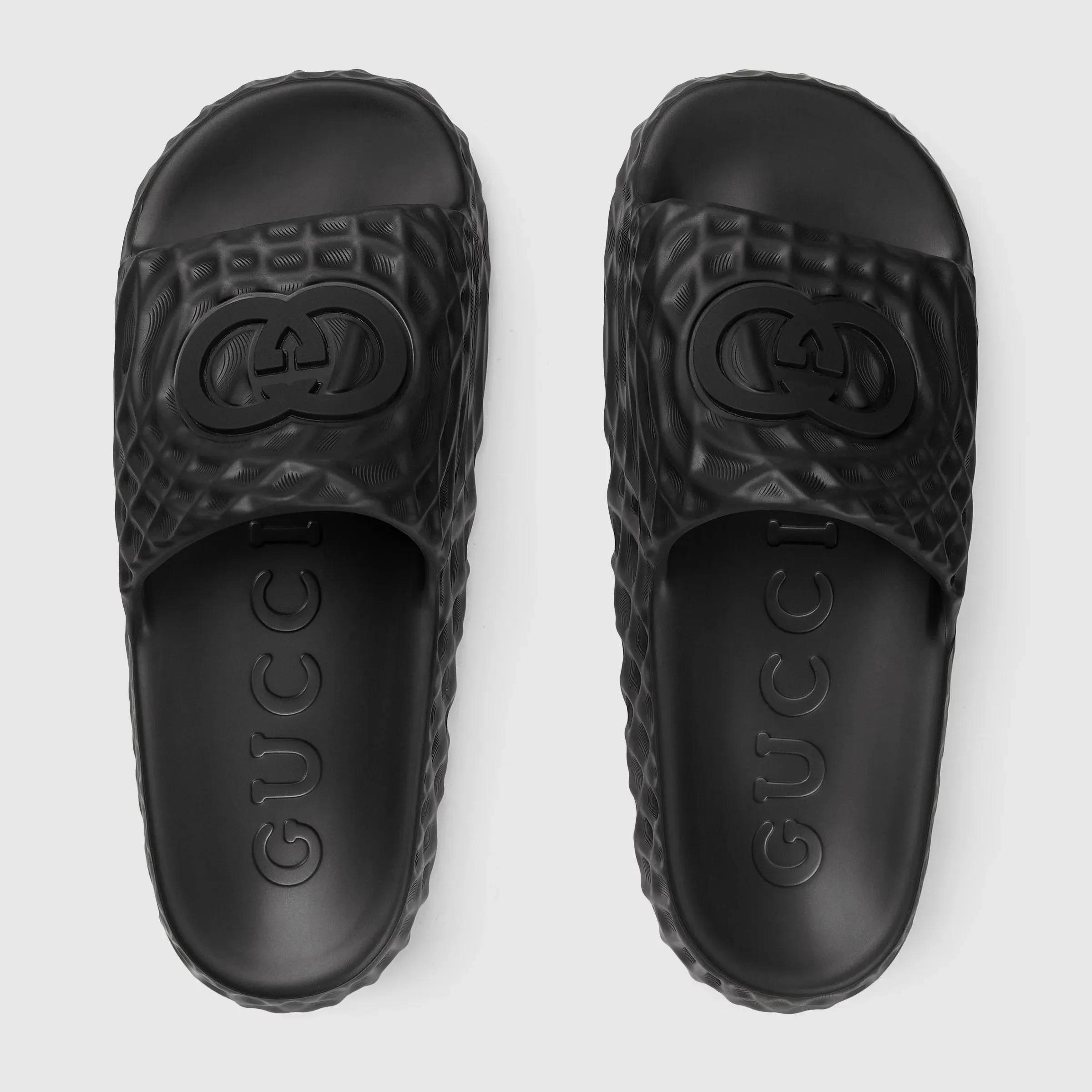 GUCCI || GG Logo Men's Water Ripple Textured Rubber Pool Slides