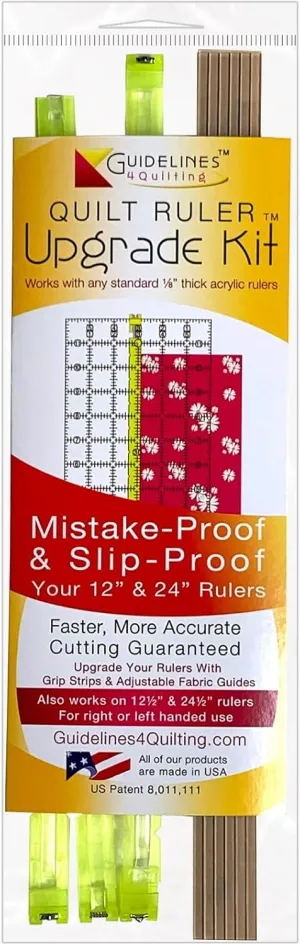 Guidelines4Quilting Quilt Ruler Upgrade Kit for 12 Inch and 24 Inch Rulers, Cut Accurate Strips and Squares Even in 1/8 Inch Increments with No Fabric Waste, Non-Slip, Left-Hand Friendly, Made in USA