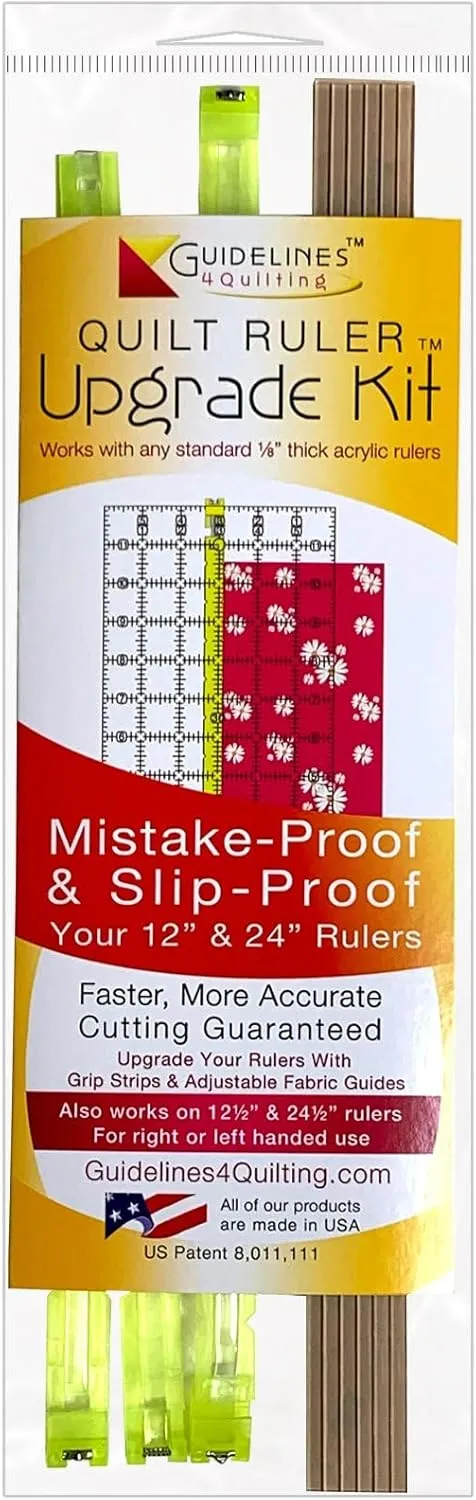 Guidelines4Quilting Quilt Ruler Upgrade Kit for 12 Inch and 24 Inch Rulers, Cut Accurate Strips and Squares Even in 1/8 Inch Increments with No Fabric Waste, Non-Slip, Left-Hand Friendly, Made in USA