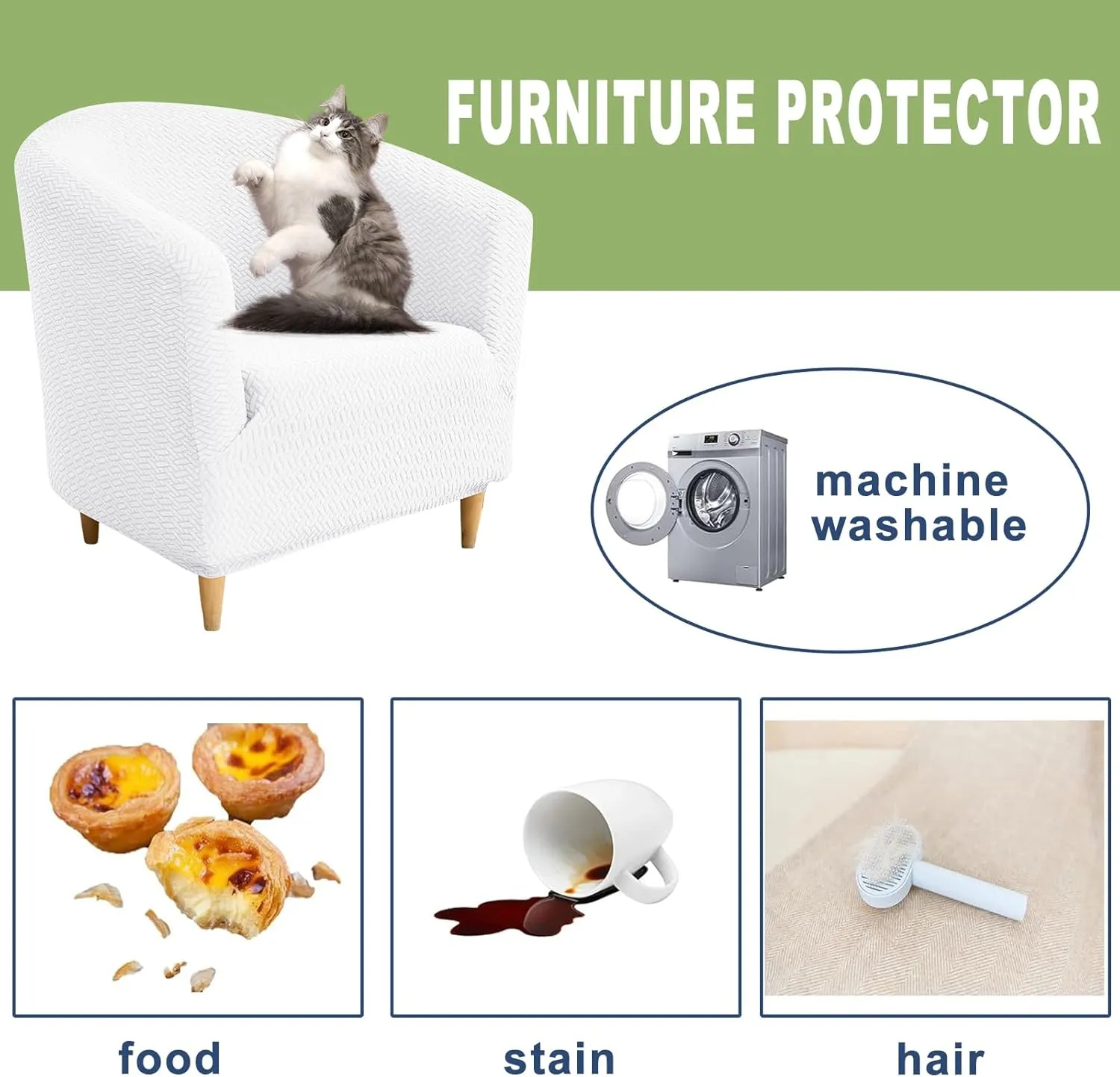 HAOYONG Club Chair Slipcover Jacquard Barrel Chair Covers Stretch Tub Chair Slipcovers Soft Armchair Sofa Covers Removable Couch Cover Protector for Living Room Hotel Restaurant - White,Set of 1