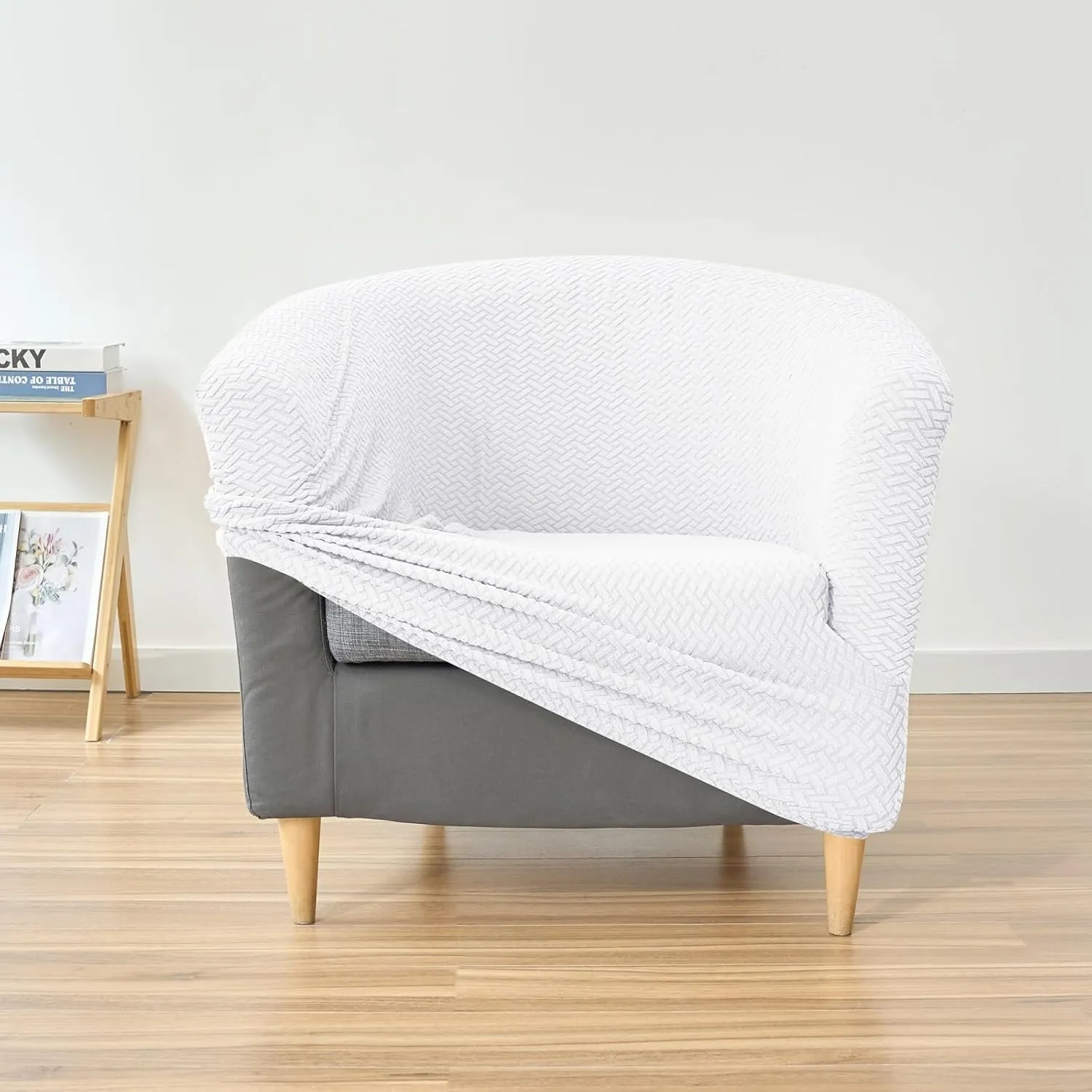 HAOYONG Club Chair Slipcover Jacquard Barrel Chair Covers Stretch Tub Chair Slipcovers Soft Armchair Sofa Covers Removable Couch Cover Protector for Living Room Hotel Restaurant - White,Set of 1