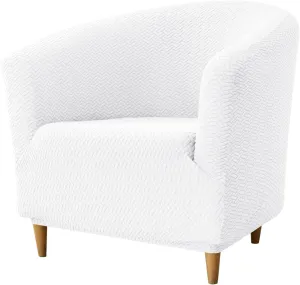 HAOYONG Club Chair Slipcover Jacquard Barrel Chair Covers Stretch Tub Chair Slipcovers Soft Armchair Sofa Covers Removable Couch Cover Protector for Living Room Hotel Restaurant - White,Set of 1