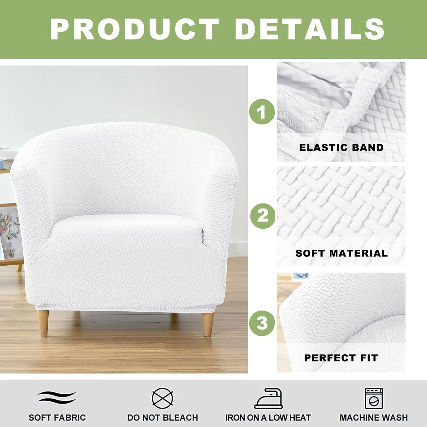 HAOYONG Club Chair Slipcover Jacquard Barrel Chair Covers Stretch Tub Chair Slipcovers Soft Armchair Sofa Covers Removable Couch Cover Protector for Living Room Hotel Restaurant - White,Set of 1