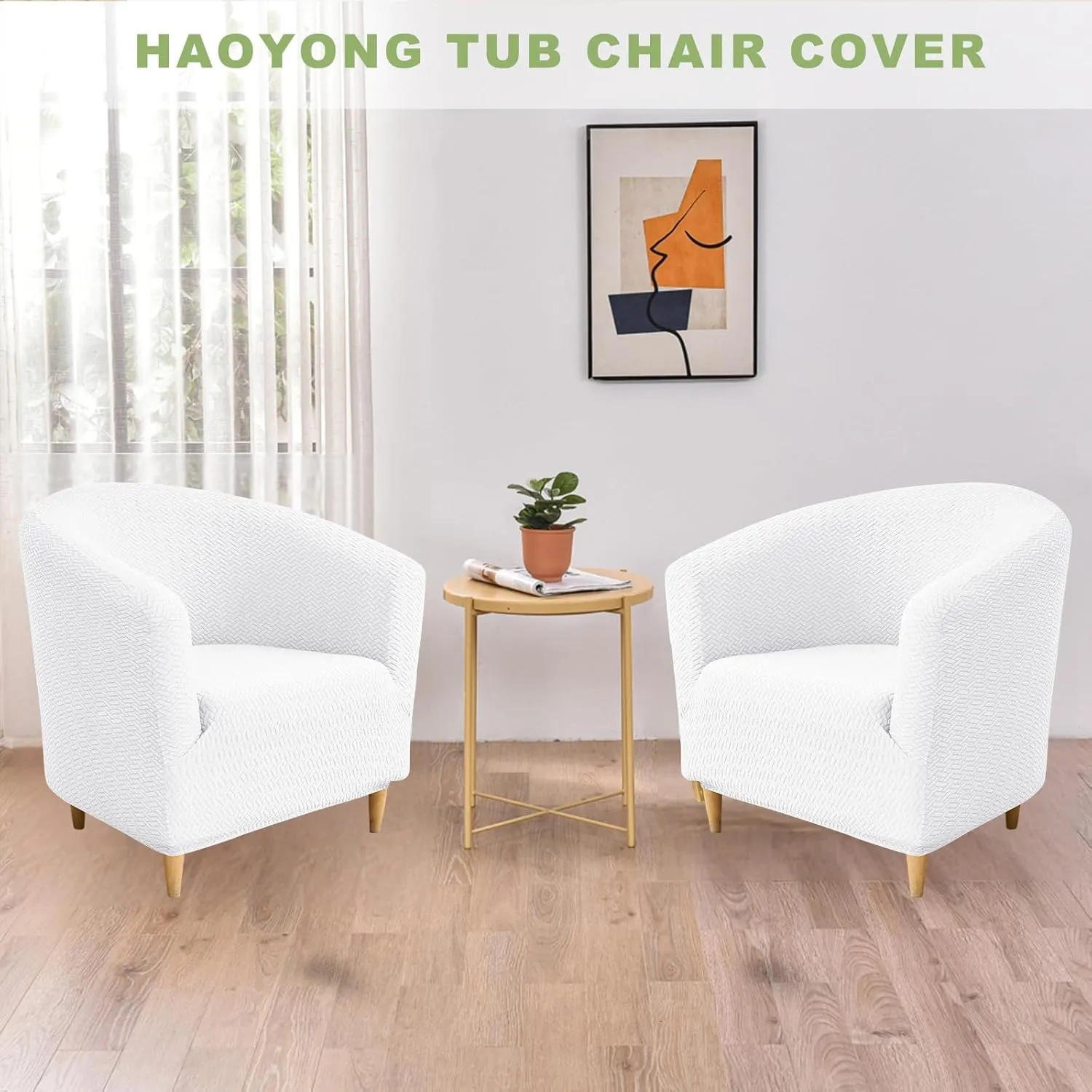 HAOYONG Club Chair Slipcover Jacquard Barrel Chair Covers Stretch Tub Chair Slipcovers Soft Armchair Sofa Covers Removable Couch Cover Protector for Living Room Hotel Restaurant - White,Set of 1