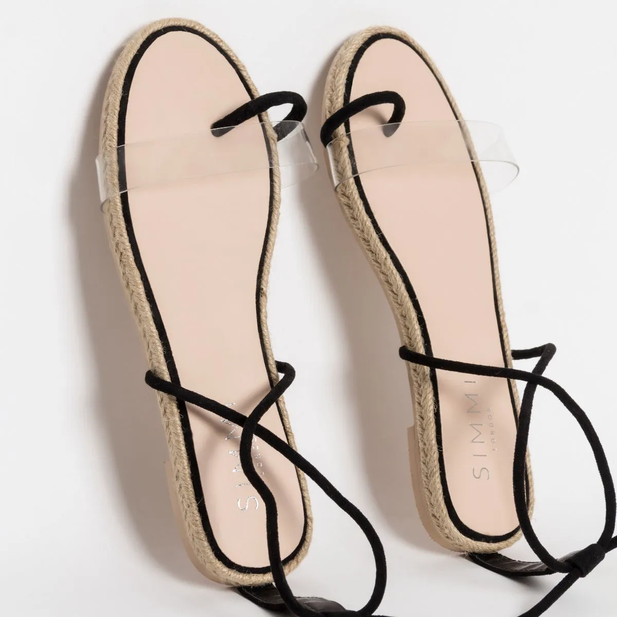 Hara Black Suede Clear Lace Up Flats