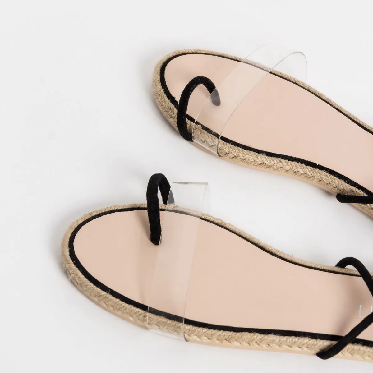 Hara Black Suede Clear Lace Up Flats