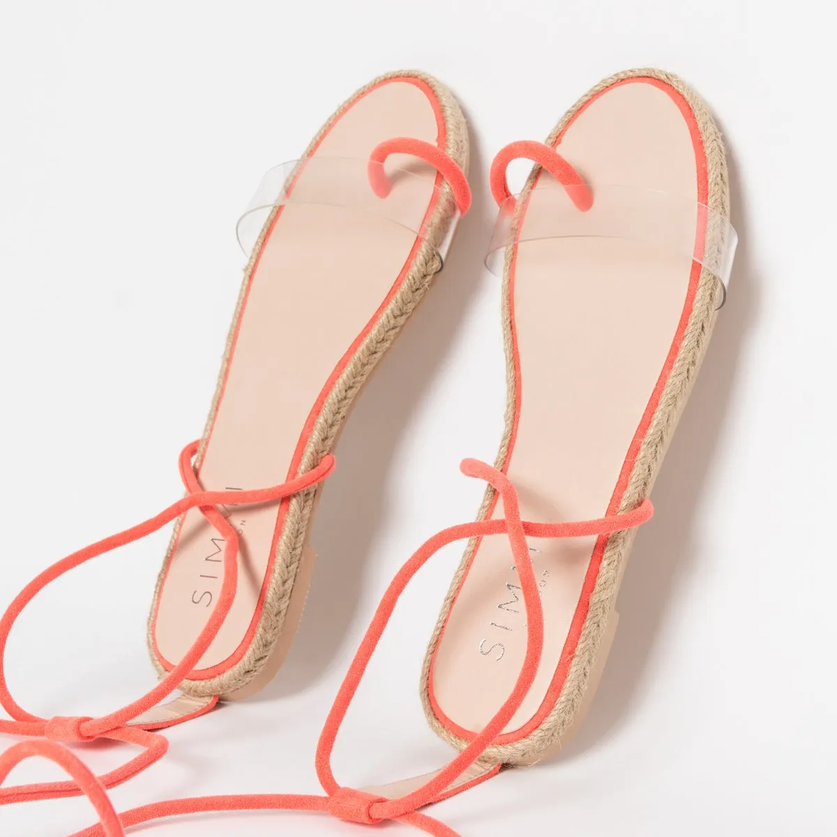 Hara Coral Suede Clear Lace Up Flats