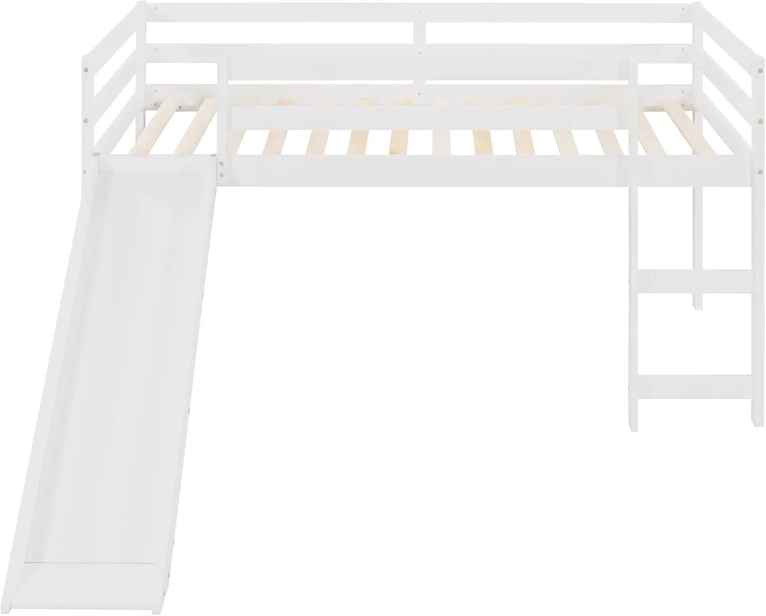 Harper & Bright Designs Kids Loft Bed with Slide,Twin Size Low Loft Beds for Girls Boys Solid Pine Wood Toddler Loft Bed with Ladder and Guard Rails,White