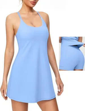 Heathyoga Womens Tennis Dress with Shorts Underneath & Bra Athletic Dress for Women Summer Dress with Pockets for Golf