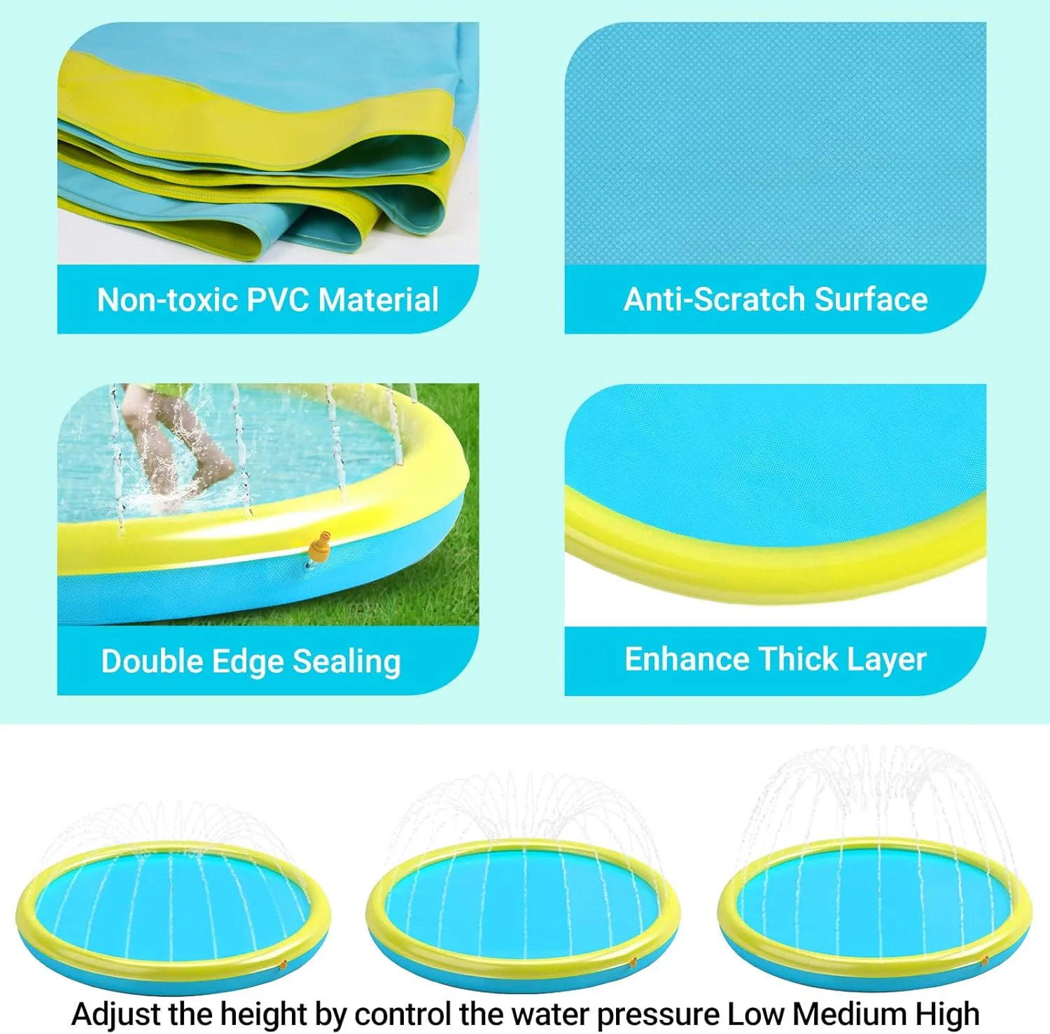 Heeyoo Splash Pad for Kids and Toddlers - Non-Slip Summer Outdoor Water Toys, Sprinkler Pool, Scratch Resistant Thicken Dog Play Mat, Fountain for Outdoor Play