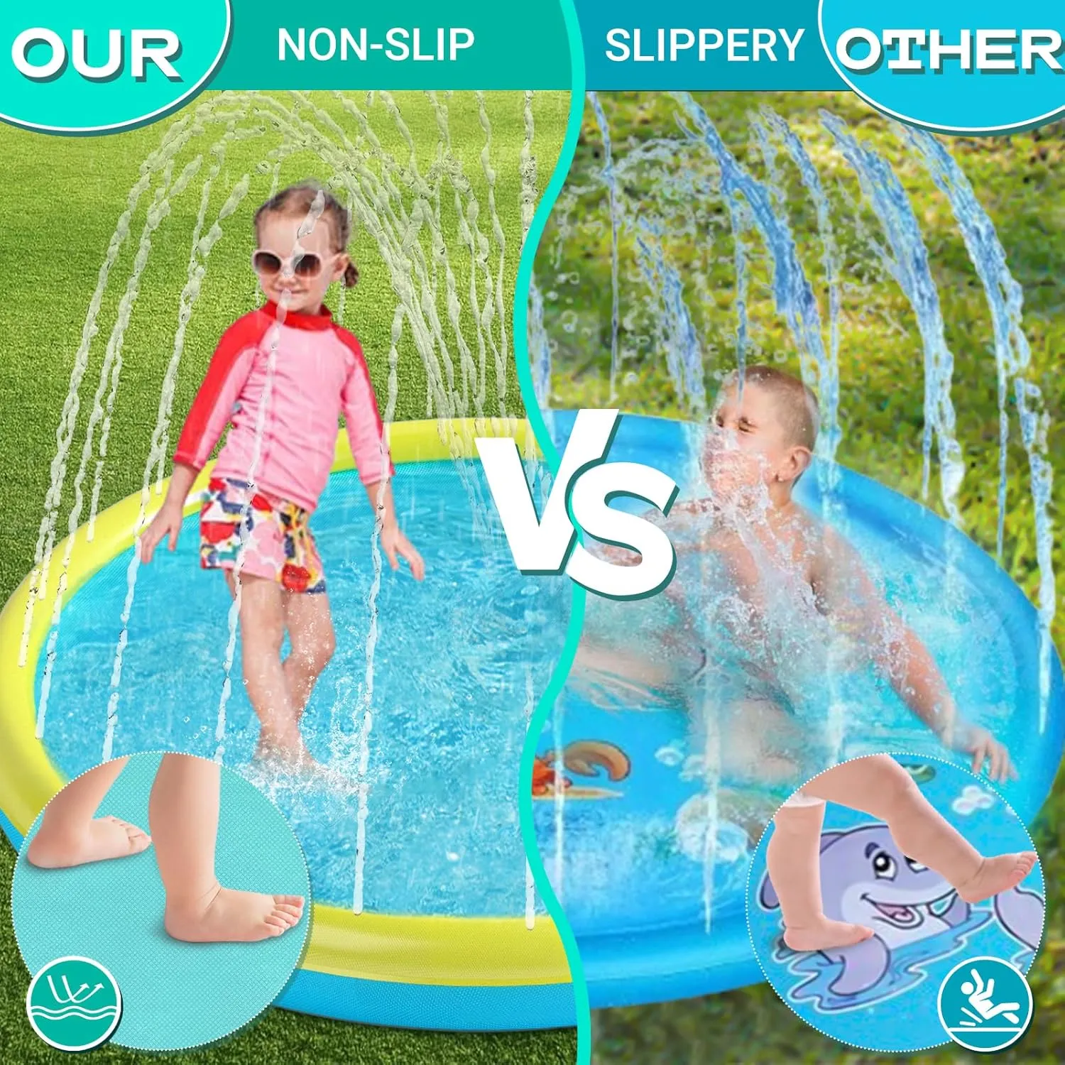 Heeyoo Splash Pad for Kids and Toddlers - Non-Slip Summer Outdoor Water Toys, Sprinkler Pool, Scratch Resistant Thicken Dog Play Mat, Fountain for Outdoor Play