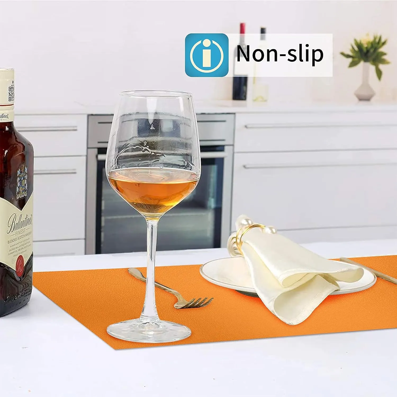 Herda Orange Faux Leather Fall Placemats,4 Set PU Leather Dining Mats Fall Non-Slip Waterproof Placemats, Indoor Wipeable Washable Thick Table Mats, Heat Resistant Table Mats Set of 4 Thanksgiving