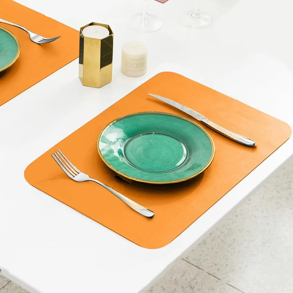 Herda Orange Faux Leather Fall Placemats,4 Set PU Leather Dining Mats Fall Non-Slip Waterproof Placemats, Indoor Wipeable Washable Thick Table Mats, Heat Resistant Table Mats Set of 4 Thanksgiving