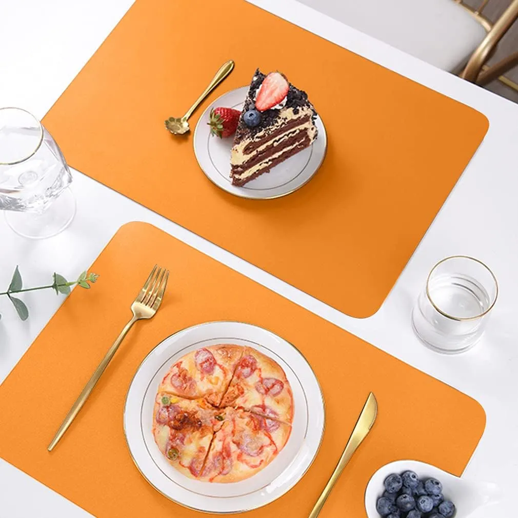 Herda Orange Faux Leather Fall Placemats,4 Set PU Leather Dining Mats Fall Non-Slip Waterproof Placemats, Indoor Wipeable Washable Thick Table Mats, Heat Resistant Table Mats Set of 4 Thanksgiving