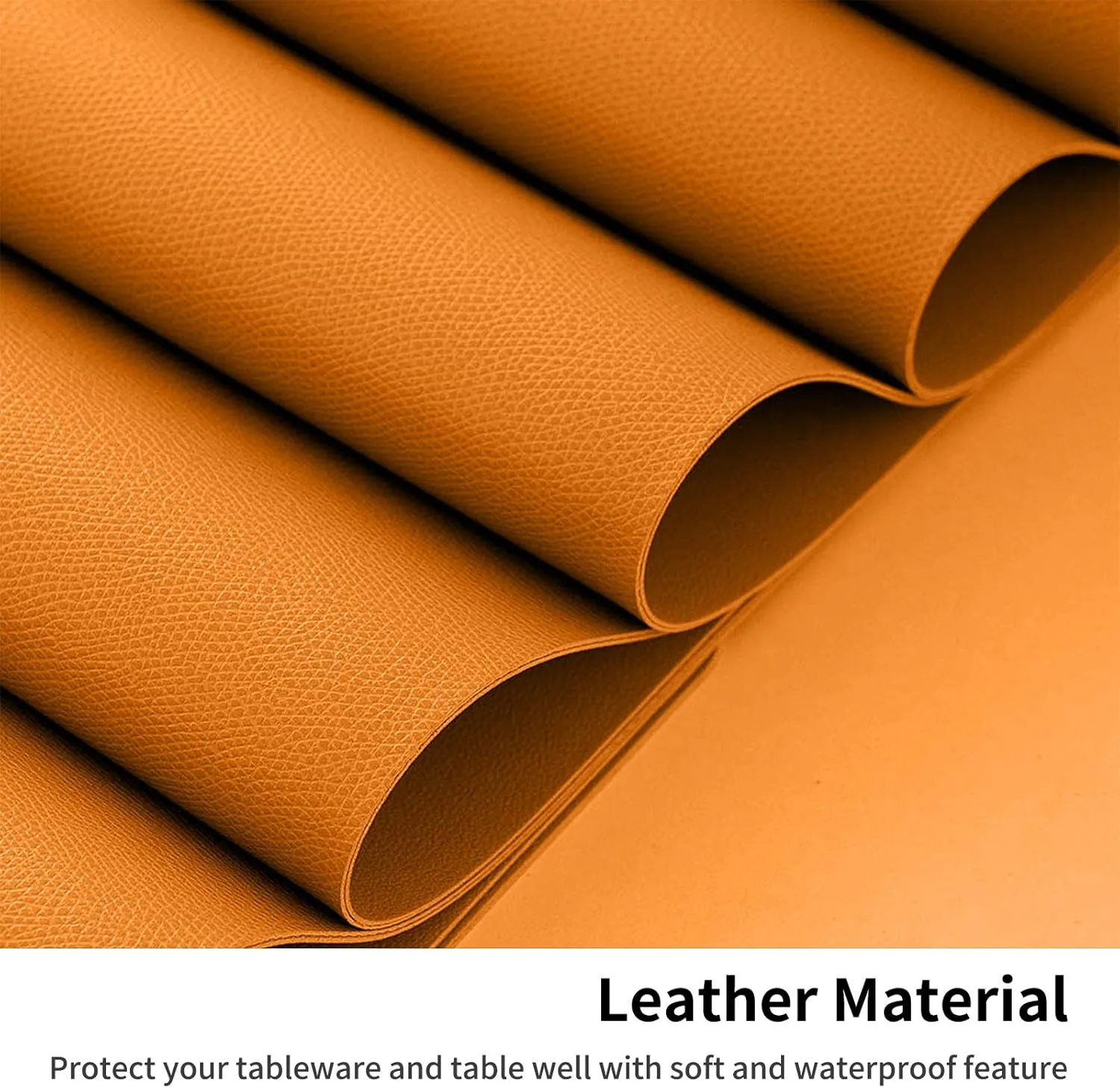 Herda Orange Faux Leather Fall Placemats,4 Set PU Leather Dining Mats Fall Non-Slip Waterproof Placemats, Indoor Wipeable Washable Thick Table Mats, Heat Resistant Table Mats Set of 4 Thanksgiving