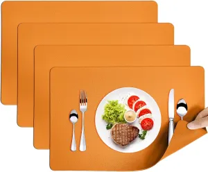 Herda Orange Faux Leather Fall Placemats,4 Set PU Leather Dining Mats Fall Non-Slip Waterproof Placemats, Indoor Wipeable Washable Thick Table Mats, Heat Resistant Table Mats Set of 4 Thanksgiving