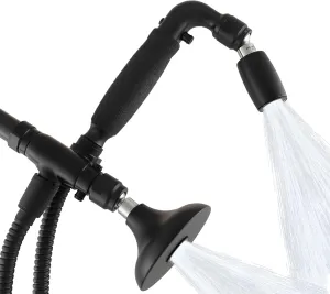 High Sierra® - Solid Metal 4-Way Combo HALF DOME® Fixed and Hanheld Shower Heads with Slipped Free Rubber Grip. Run Separately or Both at Full Flow - 1.5 GPM per Shower Head - Matte Black Finish