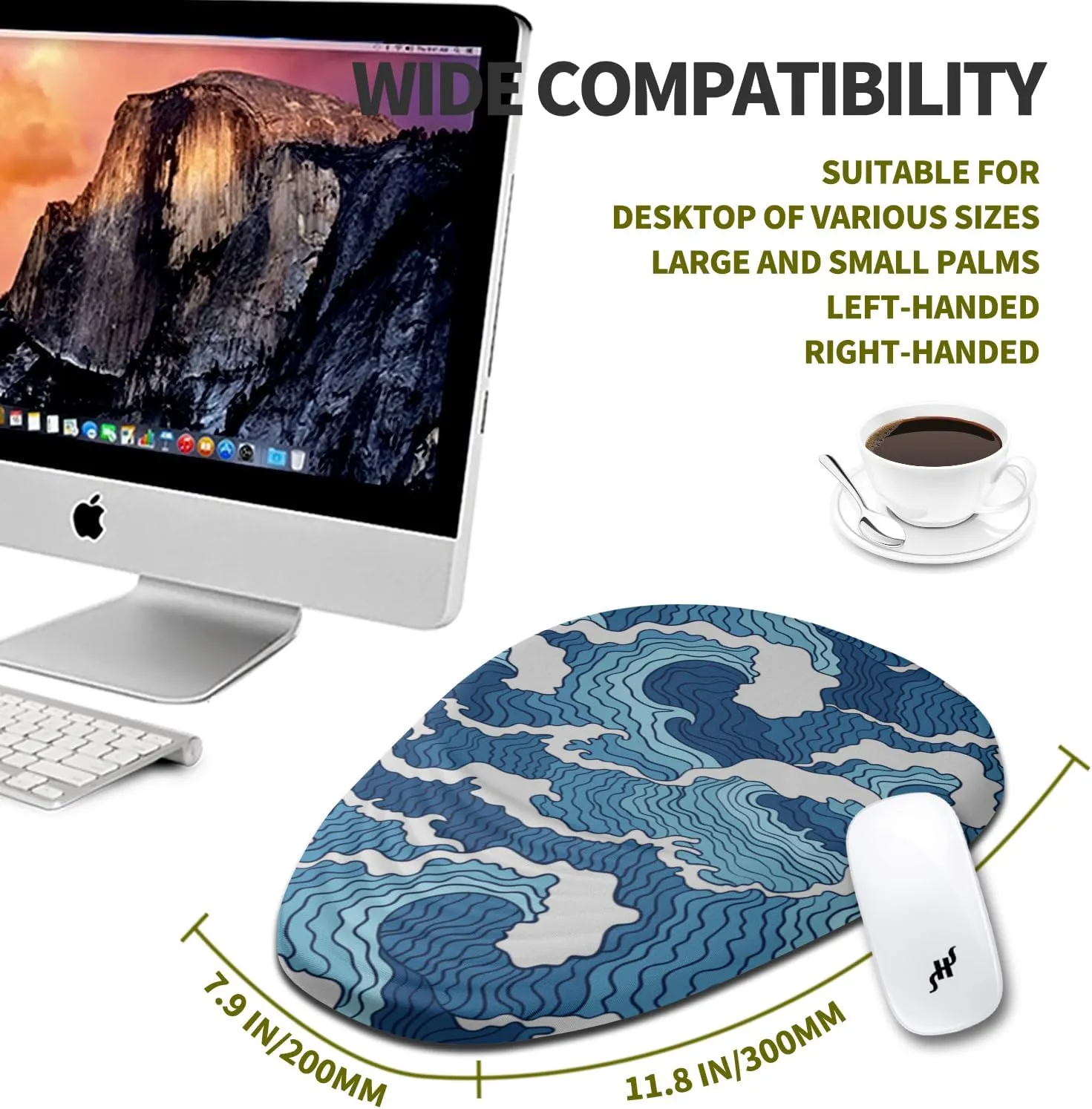 Hokafenle Ergonomic Mouse Pad Wrist Support, Terraced Slope Carpal Tunnel Wrist Pad for Mouse with Unibody Memory Foam, Wrist Rest Pain Relief Mousepad (Abstract Waves, 11.8x7.9 in)