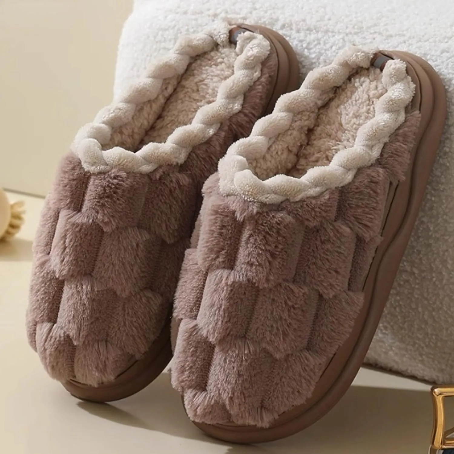 House Slippers for Women Men Thickened Sole Home Slippers Checkered Soft Fleece Warm Slippers Winter Plush Slip On Checkerboard Slippers Slides Couple Comfy Cozy Indoor Bedroom Shoes Non Slip