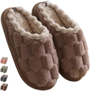 House Slippers for Women Men Thickened Sole Home Slippers Checkered Soft Fleece Warm Slippers Winter Plush Slip On Checkerboard Slippers Slides Couple Comfy Cozy Indoor Bedroom Shoes Non Slip
