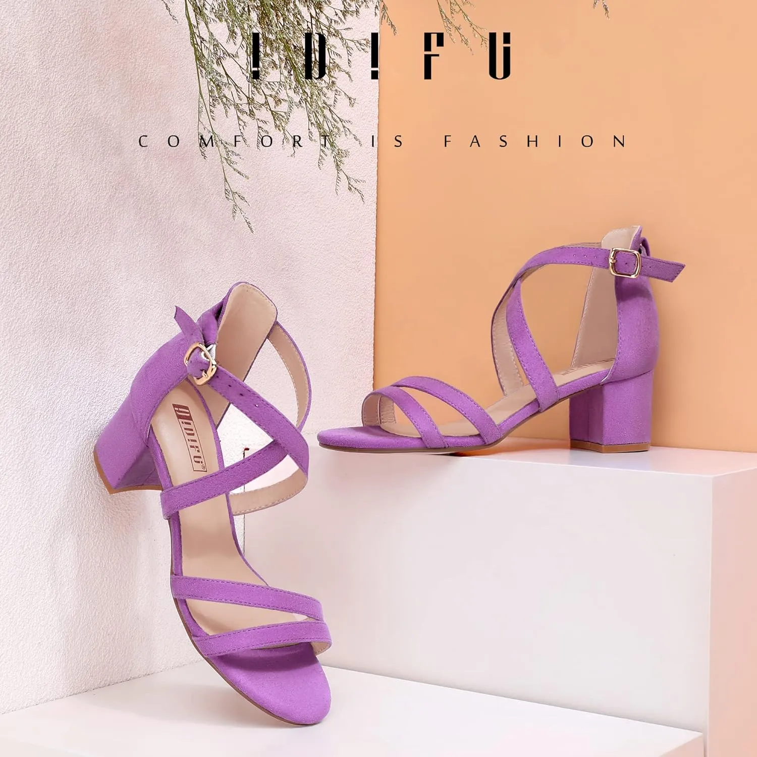 IDIFU Women's Block Low Chunky Heel Strappy Sandals Open Toe Ankle Strap Dress Wedding Evening Shoe for Women Bridal