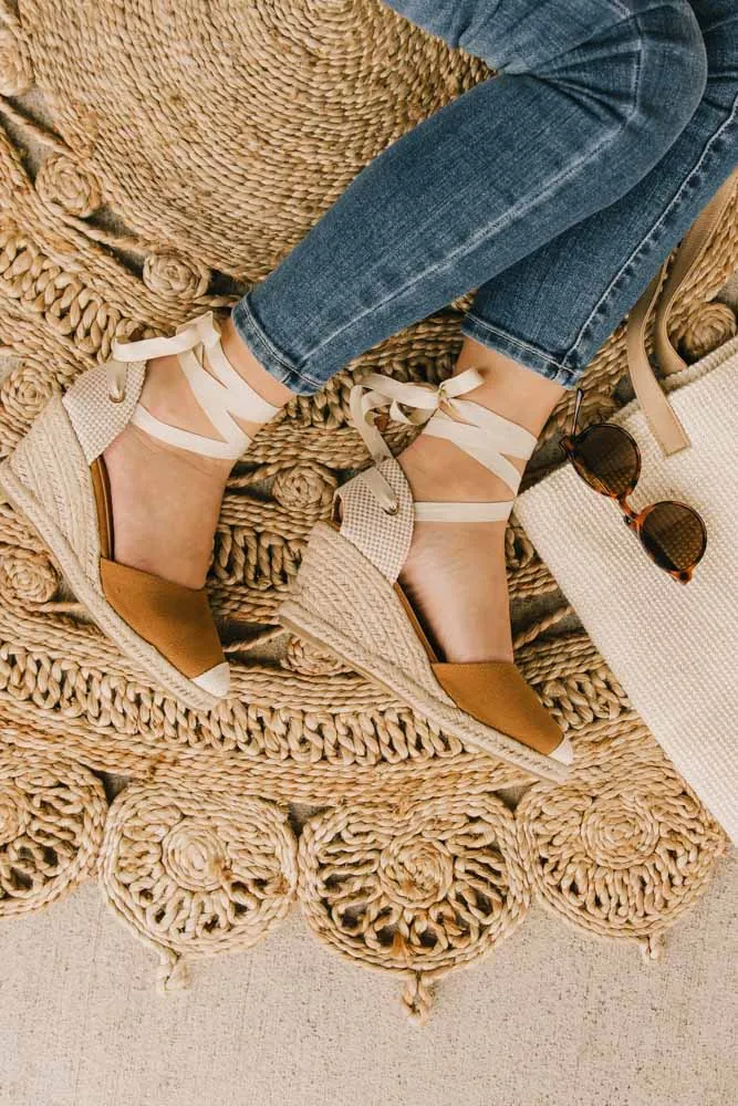 In Espadrille Smart Lace Up Wedges Ashley Connected Camel
