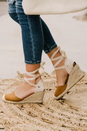 In Espadrille Smart Lace Up Wedges Ashley Connected Camel