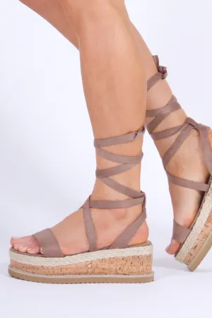 Indigo Mocha Wrap Up Espadrille Flatforms