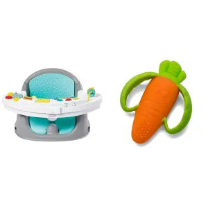 Infantino Music & Lights 3-in-1 Discovery Seat and Booster - Convertible, Infant Activity & Lil' Nibbles Textured Silicone Baby Teether - Sensory Exploration and Teething Relief