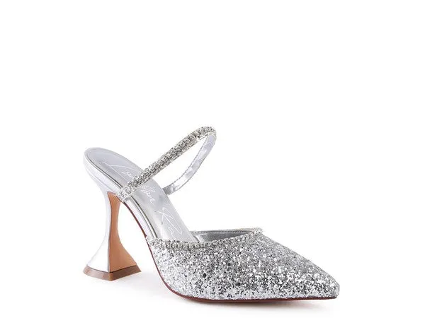 Iris Glitter Spool Mule Heels