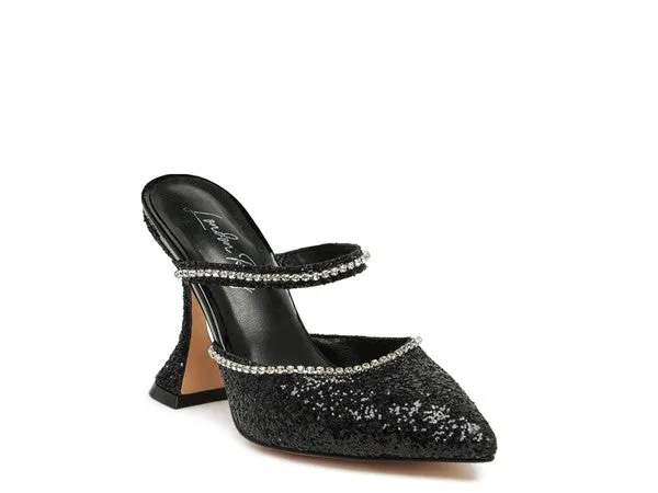 Iris Glitter Spool Mule Heels