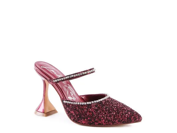 Iris Glitter Spool Mule Heels