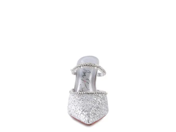 Iris Glitter Spool Mule Heels