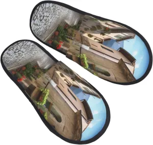 Italian Town Street Furry Slippers for Men Women Fuzzy Memory Foam Slippers Warm Comfy Slip-on Bedroom Shoes Winter House Shoes for Indoor Outdoor
