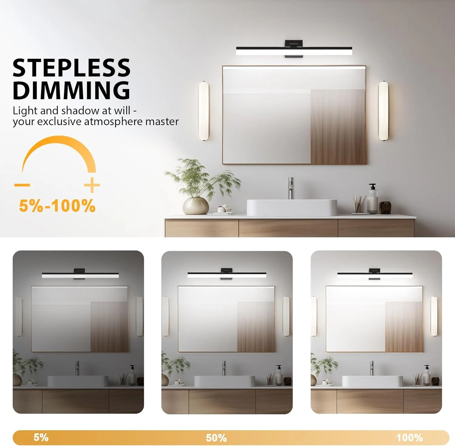 IZORRO 32 inch Modern LED Vanity Light Bar for Bathroom, IP44 (Dimmable & 5CCT & 180°Adjustable & Retractable) Black Bathroom Lighting Fixtures Over Mirror