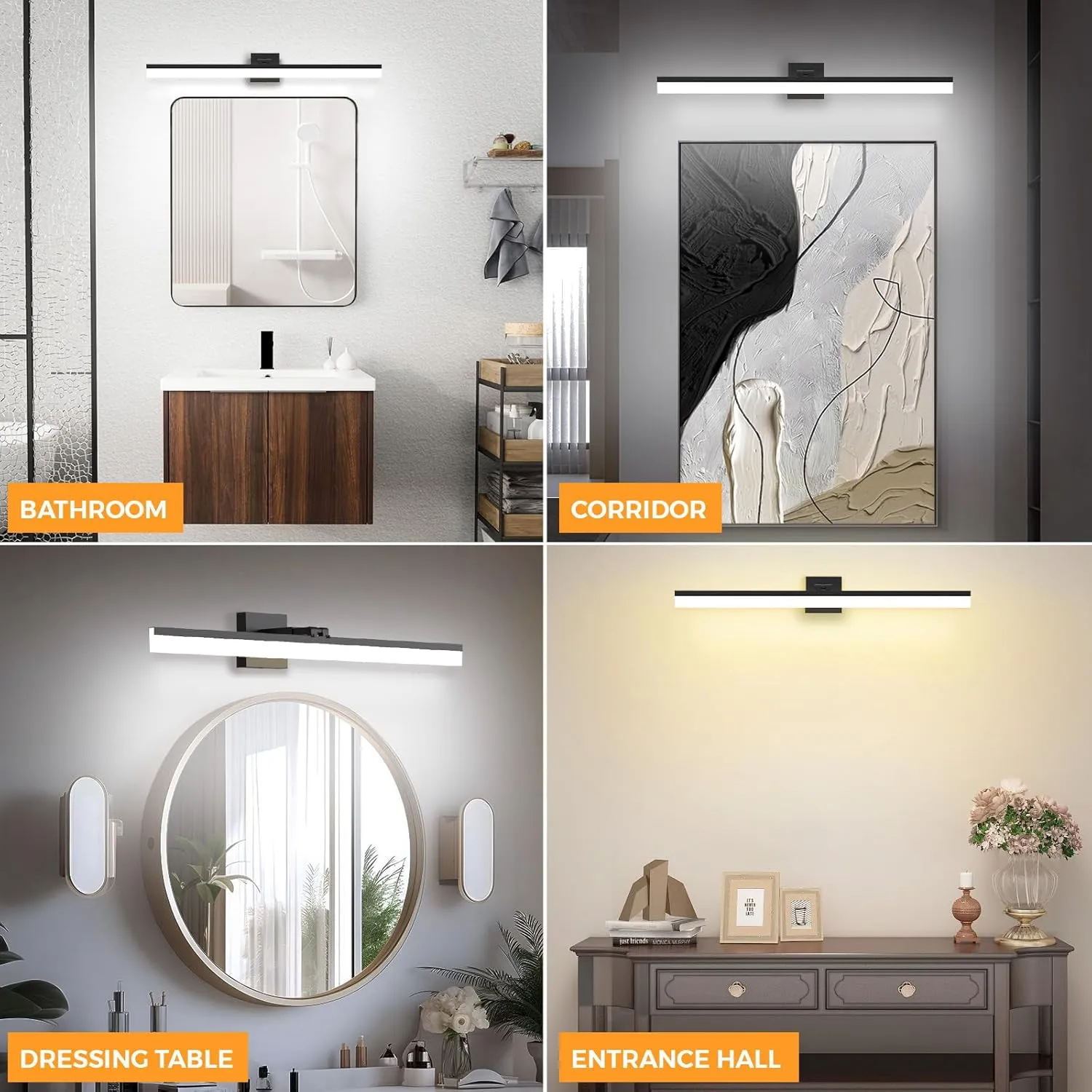 IZORRO 32 inch Modern LED Vanity Light Bar for Bathroom, IP44 (Dimmable & 5CCT & 180°Adjustable & Retractable) Black Bathroom Lighting Fixtures Over Mirror