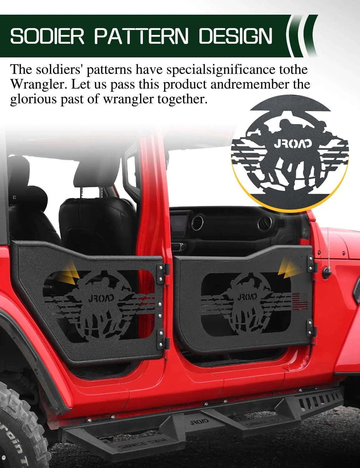 Jeep wrangler JK summer tubular half doors Fit for 2007-2018 Jeep Wrangler JK Unlimited 4-Door Soldier pattern Front & Rear Tube Doors With Side View Mirror