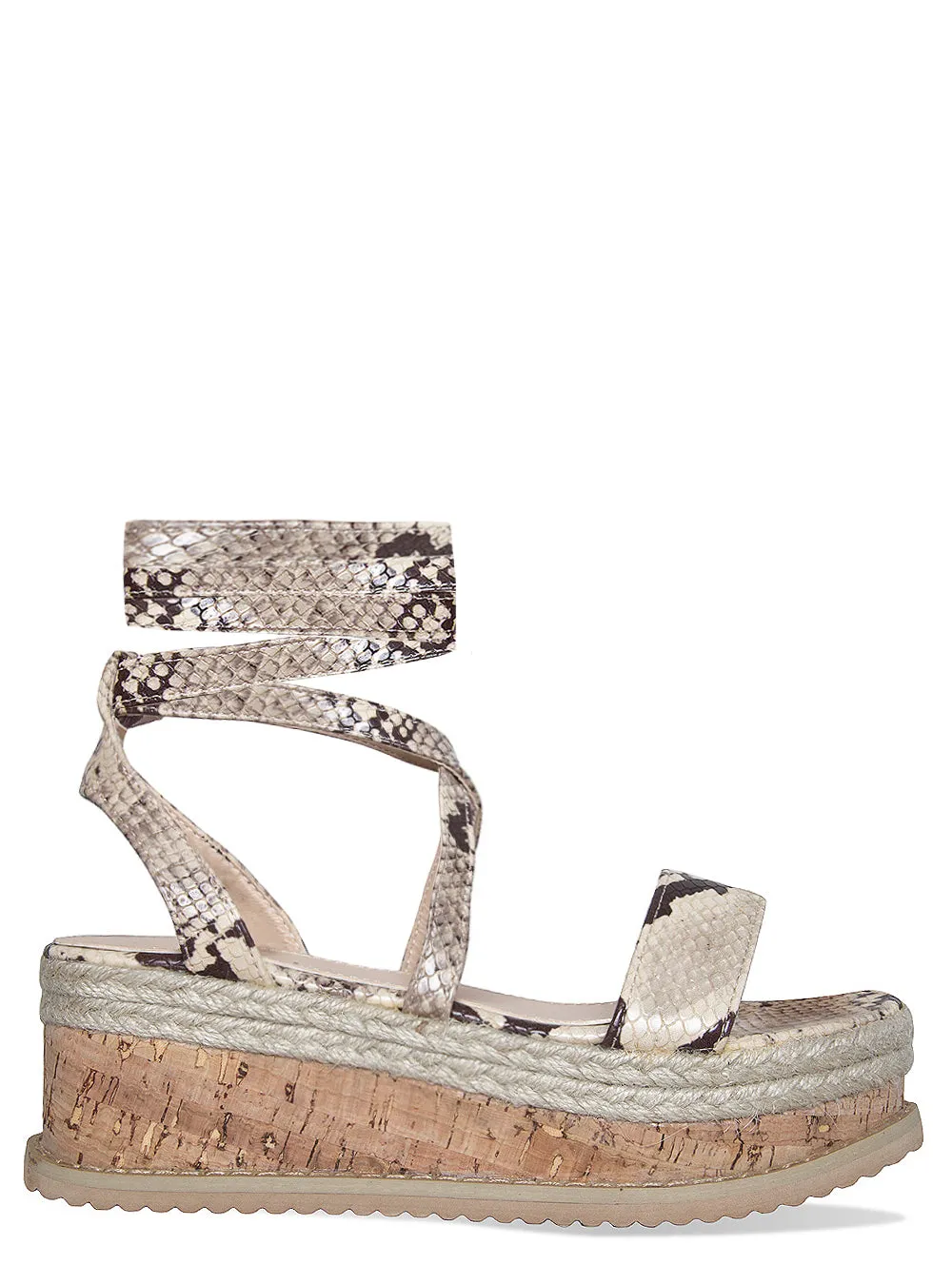 Jenny Beige Snake Lace Up Espadrille Flatforms