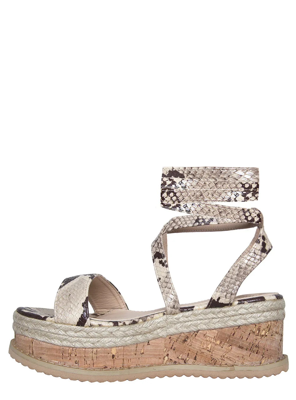 Jenny Beige Snake Lace Up Espadrille Flatforms