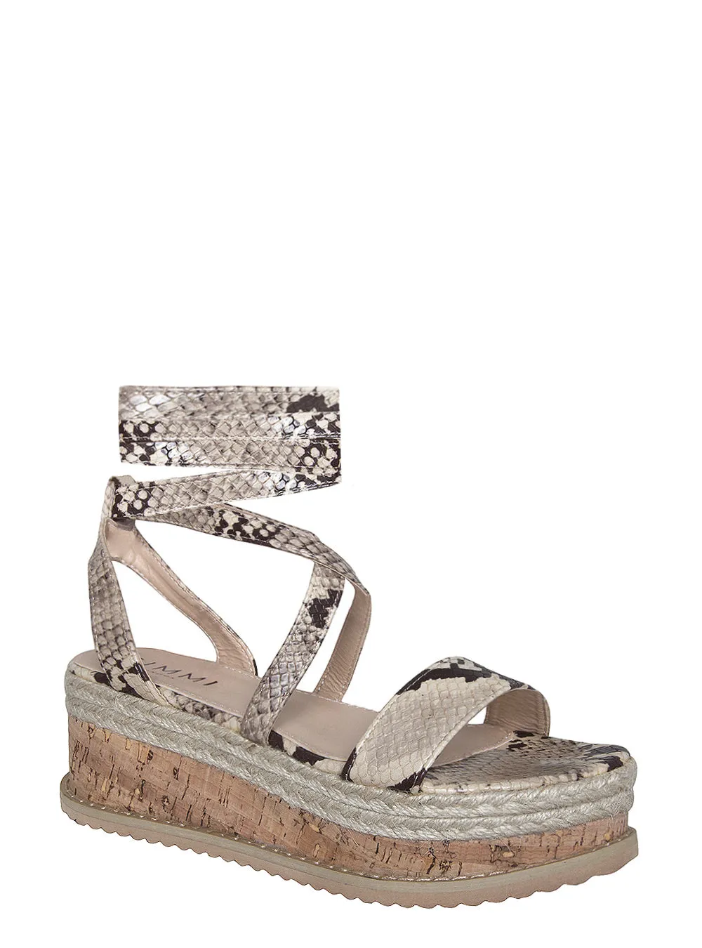 Jenny Beige Snake Lace Up Espadrille Flatforms