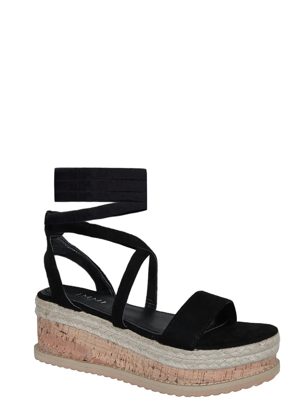 Jenny Black Suede Lace Up Espadrille Flatforms