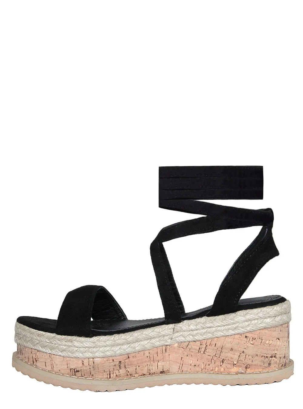Jenny Black Suede Lace Up Espadrille Flatforms