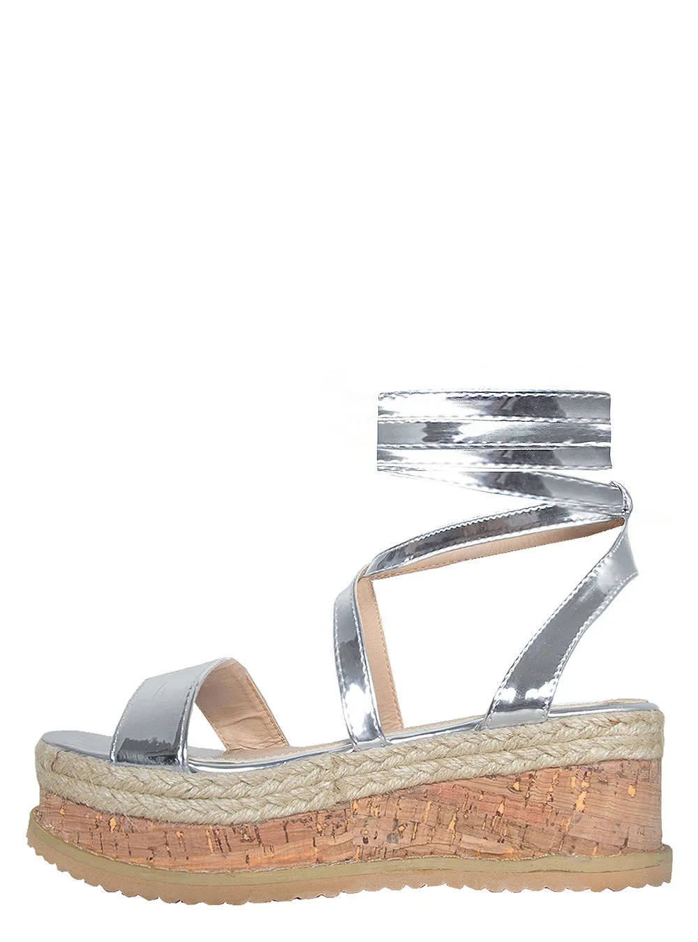 Jenny Silver Lace Up Espadrille Flatforms