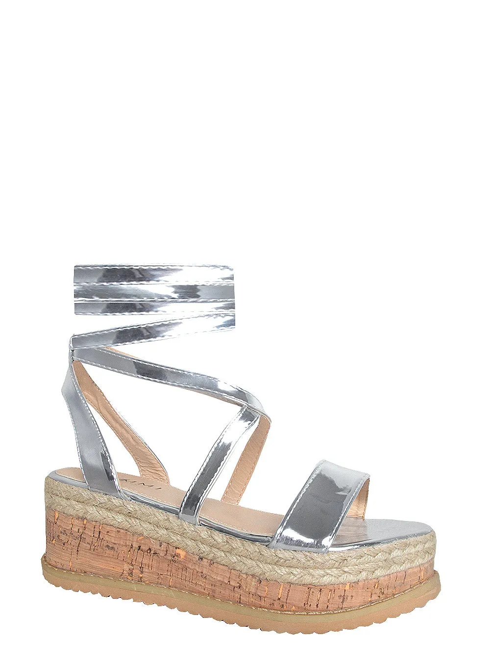 Jenny Silver Lace Up Espadrille Flatforms
