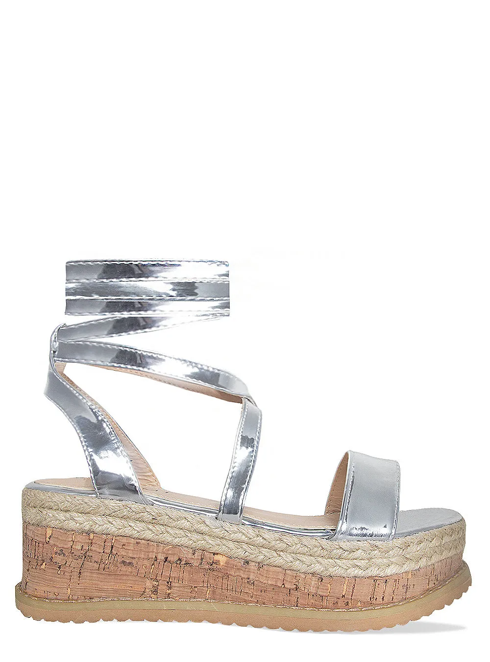 Jenny Silver Lace Up Espadrille Flatforms