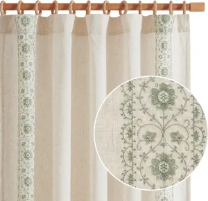 jinchan Boho Curtains for Bedroom Sage Green Vintage Floral Spring Farmhouse Curtains 84 Inches Long Linen Blend Drapes for Living Room Embroidered Light Filtering Drapes Sage on Beige 2 Panels