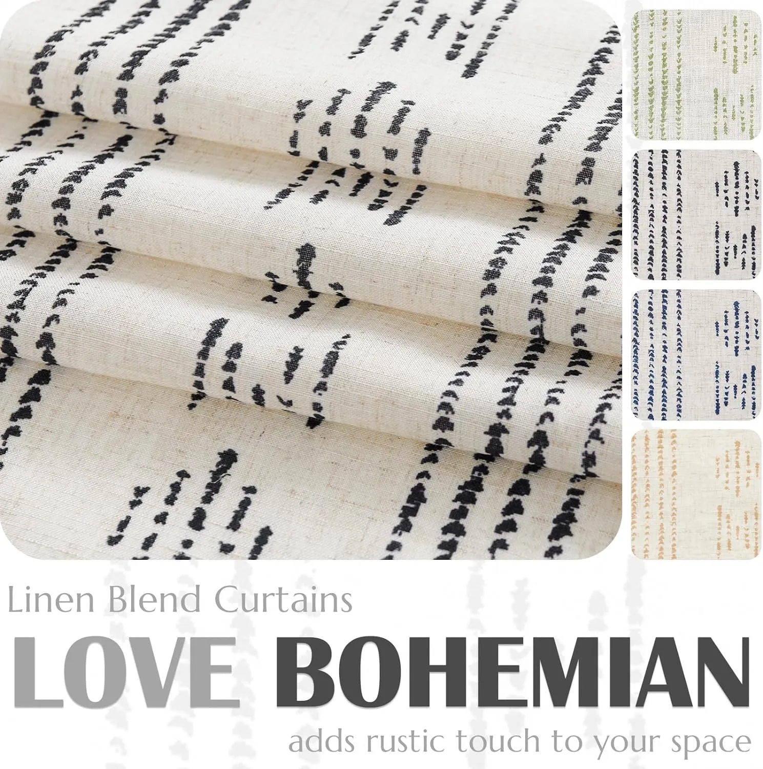 jinchan Boho Curtains for Living Room Farmhouse Black Curtains 84 Inch Length 2 Panels for Bedroom Geometric Striped Mudcloth Light Filtering Window Drapes Rod Pocket Black on Beige
